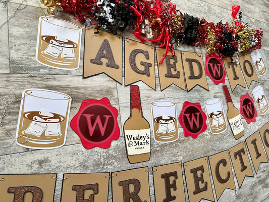 Aged To Perfection Whiskey 40th 50th 60th 70th Birthday Party Banner