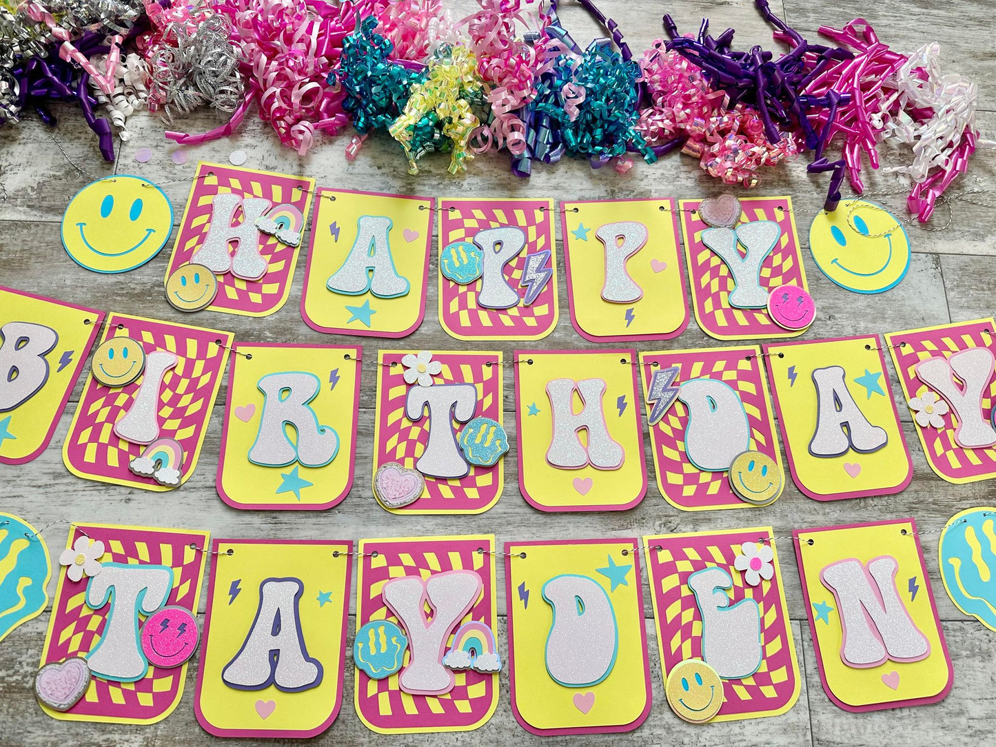 Teen Preppy Smile Aesthetic Checkered Groovy Party Happy Birthday Banner One Happy Girl Birthday Banner Girl Party Decoration