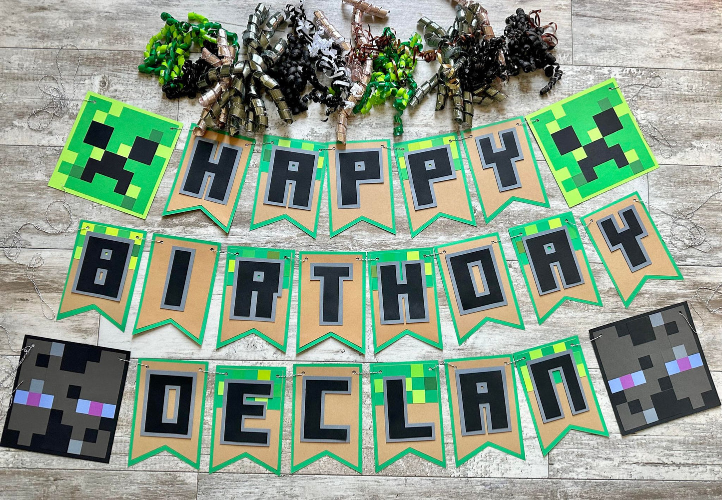 Pixel Party Mine Craft Inspired Creeper TNT Look A Like Birthday Banner