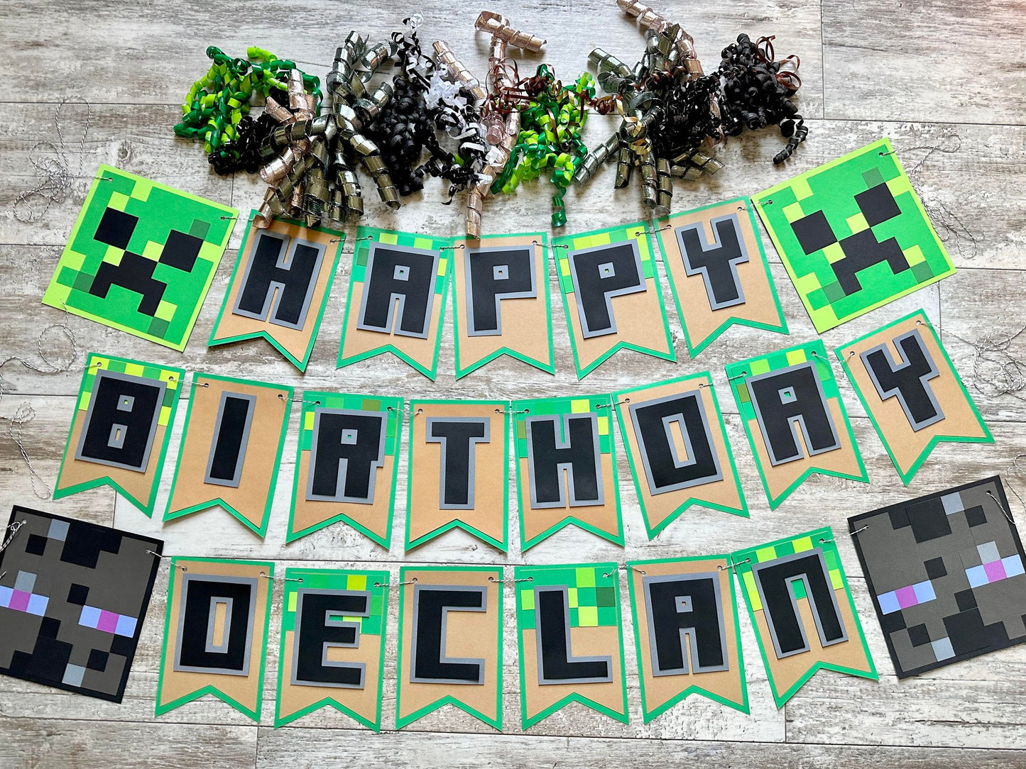 Pixel Party Mine Craft Inspired Creeper TNT Look A Like Birthday Banner