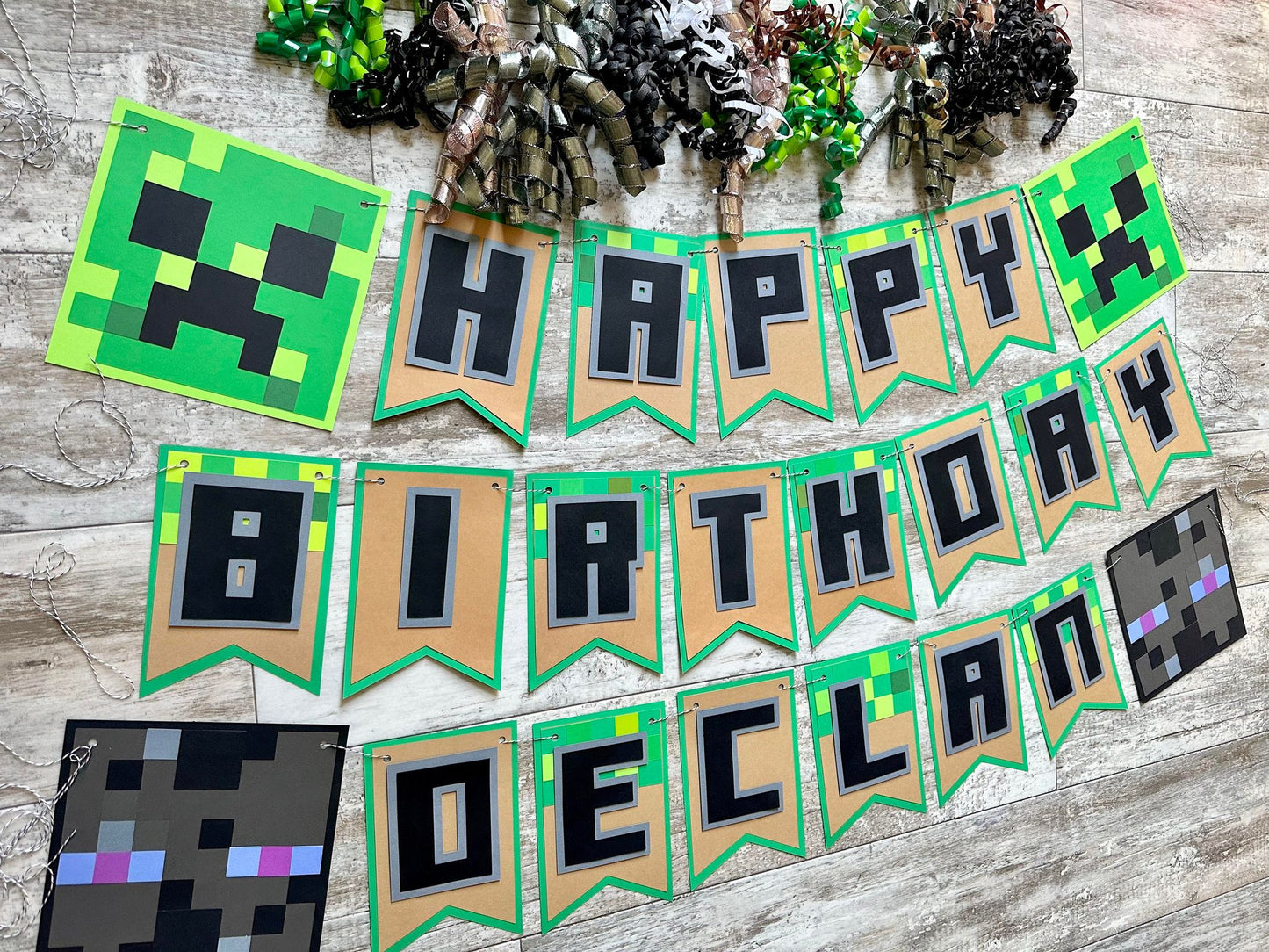 Pixel Party Mine Craft Inspired Creeper TNT Look A Like Birthday Banner