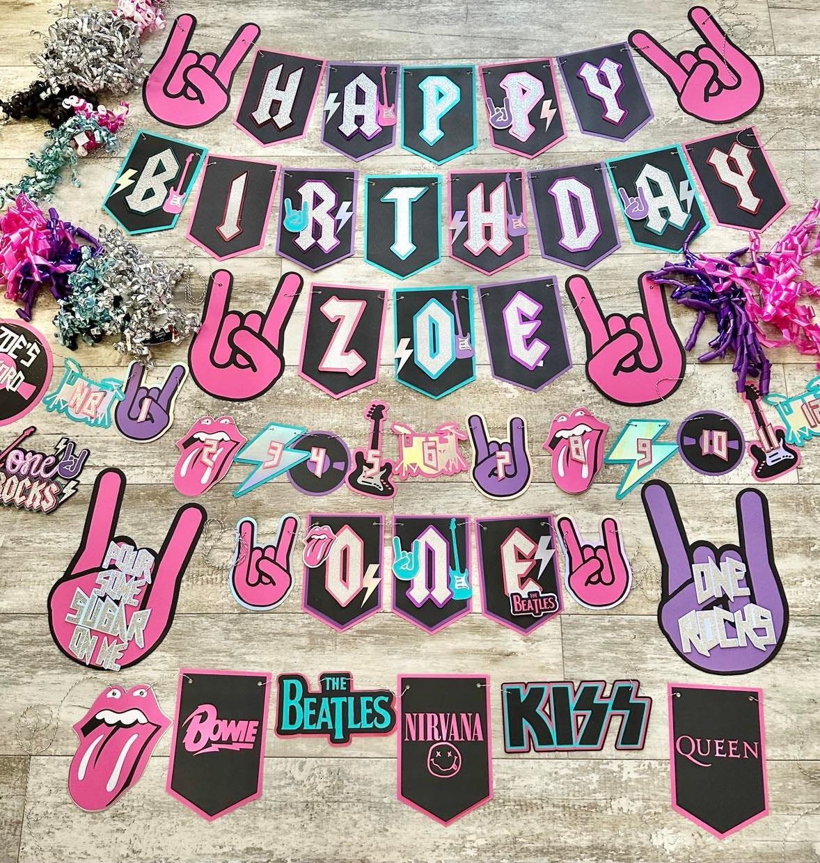 Rock n Roll Rockstar First 1st Birthday Bachelorette Party Banner