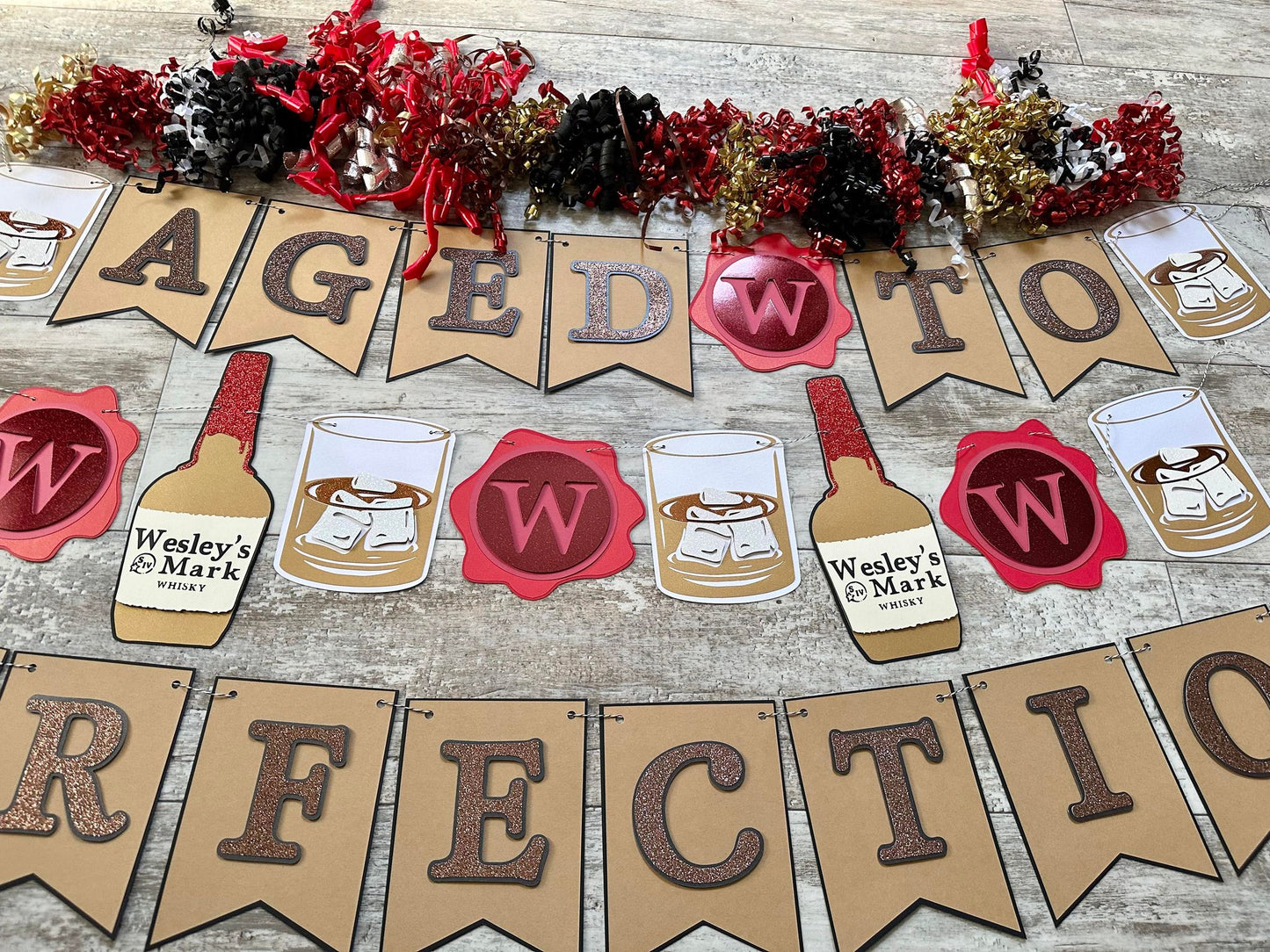 Aged To Perfection Whiskey 40th 50th 60th 70th Birthday Party Banner