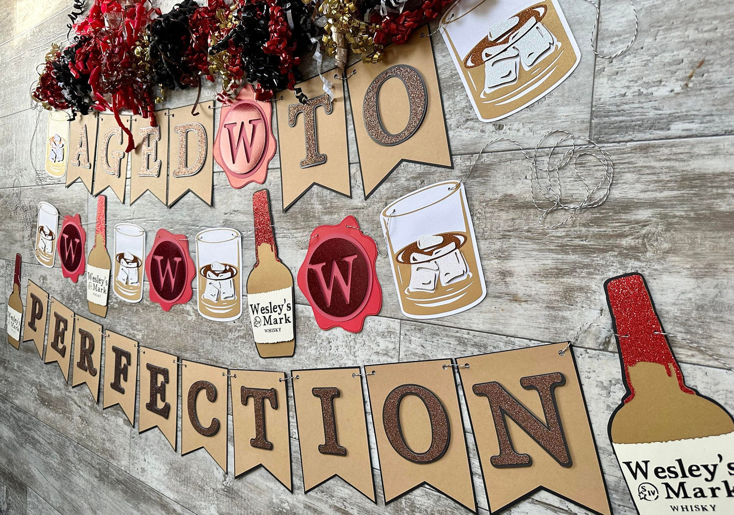 Aged To Perfection Whiskey 40th 50th 60th 70th Birthday Party Banner