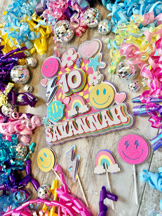 Teen Preppy Aesthetic Checkered Patch Party Happy Birthday Banner One Happy Girl Birthday Banner Girl Party Decoration Cake Topper