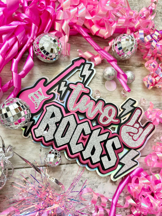Two Rocks Rock N Roll Pink Silver Cake Topper
