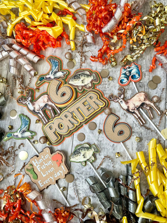 Hunting Fishing Deer Fish Ducks Theme Birthday Banner