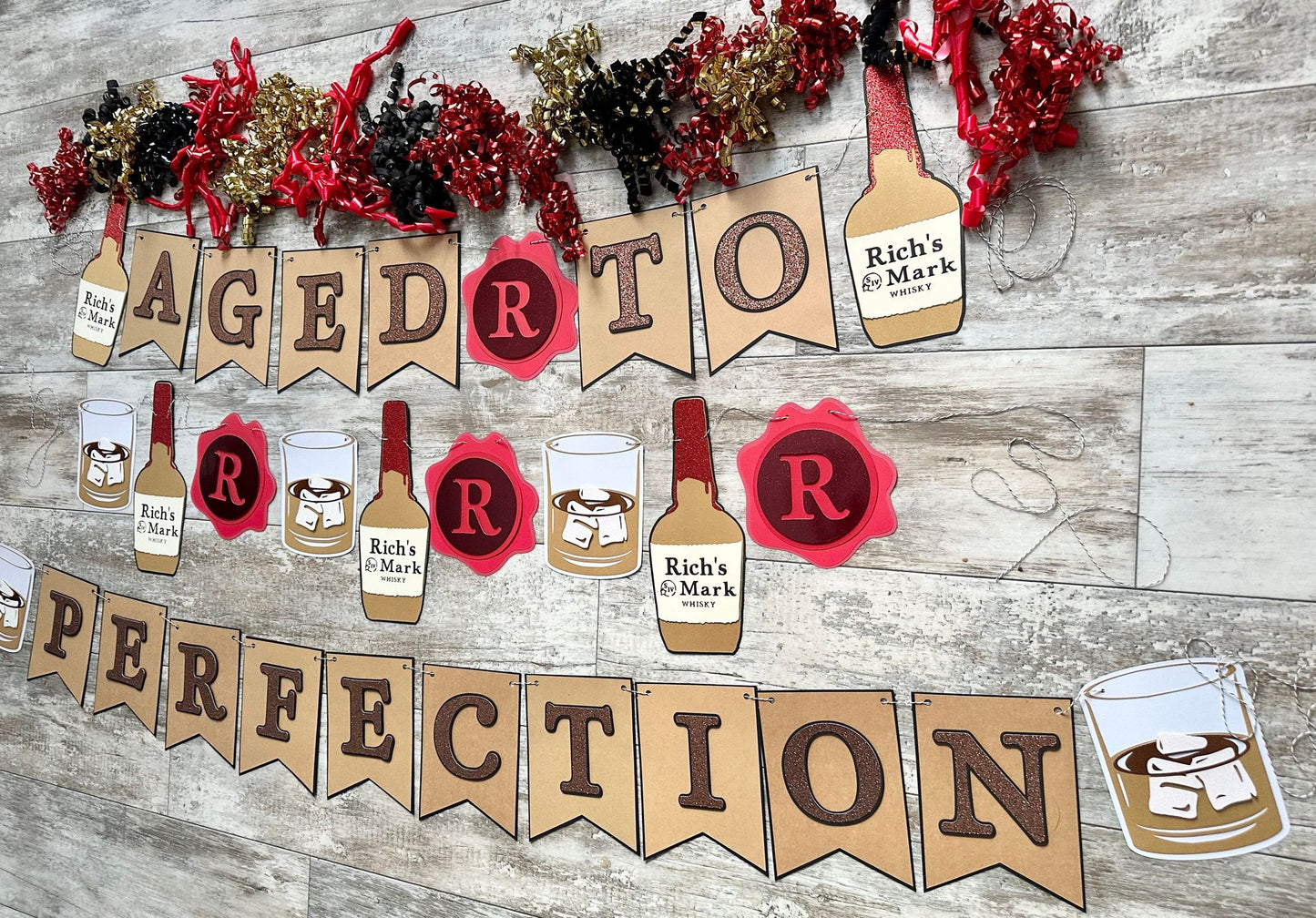 Aged To Perfection Whiskey 40th 50th 60th 70th Birthday Party Banner