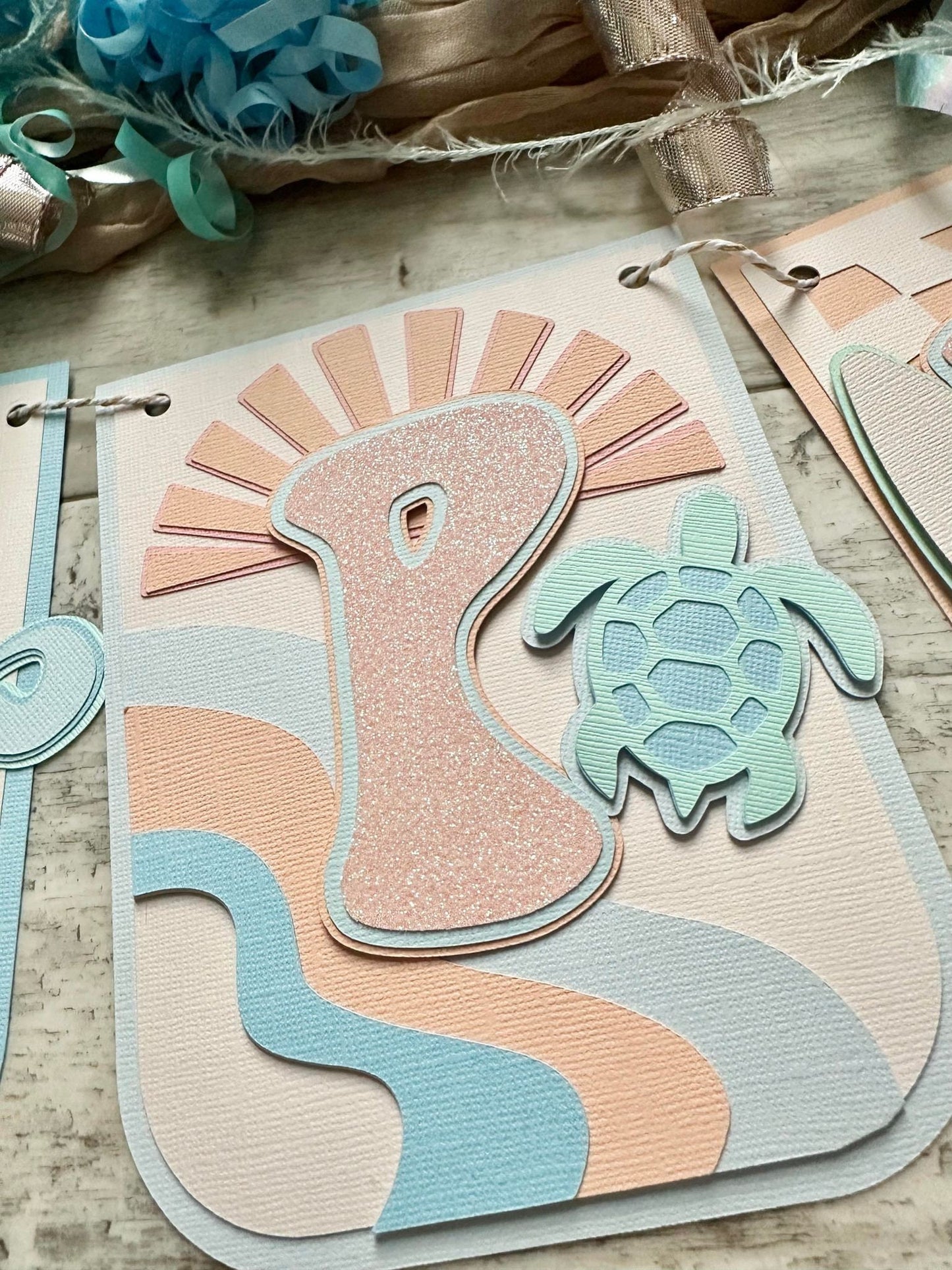 Retro Beach Hippie Boho Surfs Up Checkered Vintage Birthday Banner