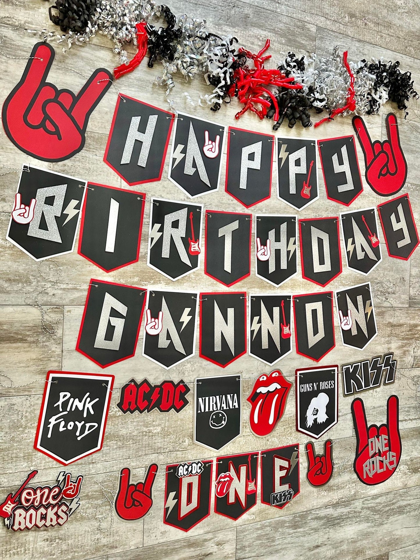 Rock N Roll Born To Rock Theme First Birthday Cake Topper Cupcake Toppers Highchair Banner Party Happy Birthday Banner