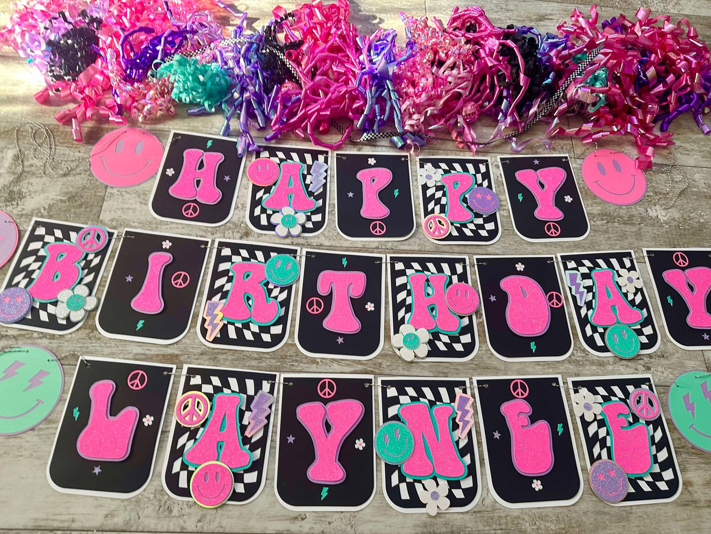 Teen Preppy Aesthetic Checkered Happy Birthday Banner One Happy Girl Banner Party Decoration