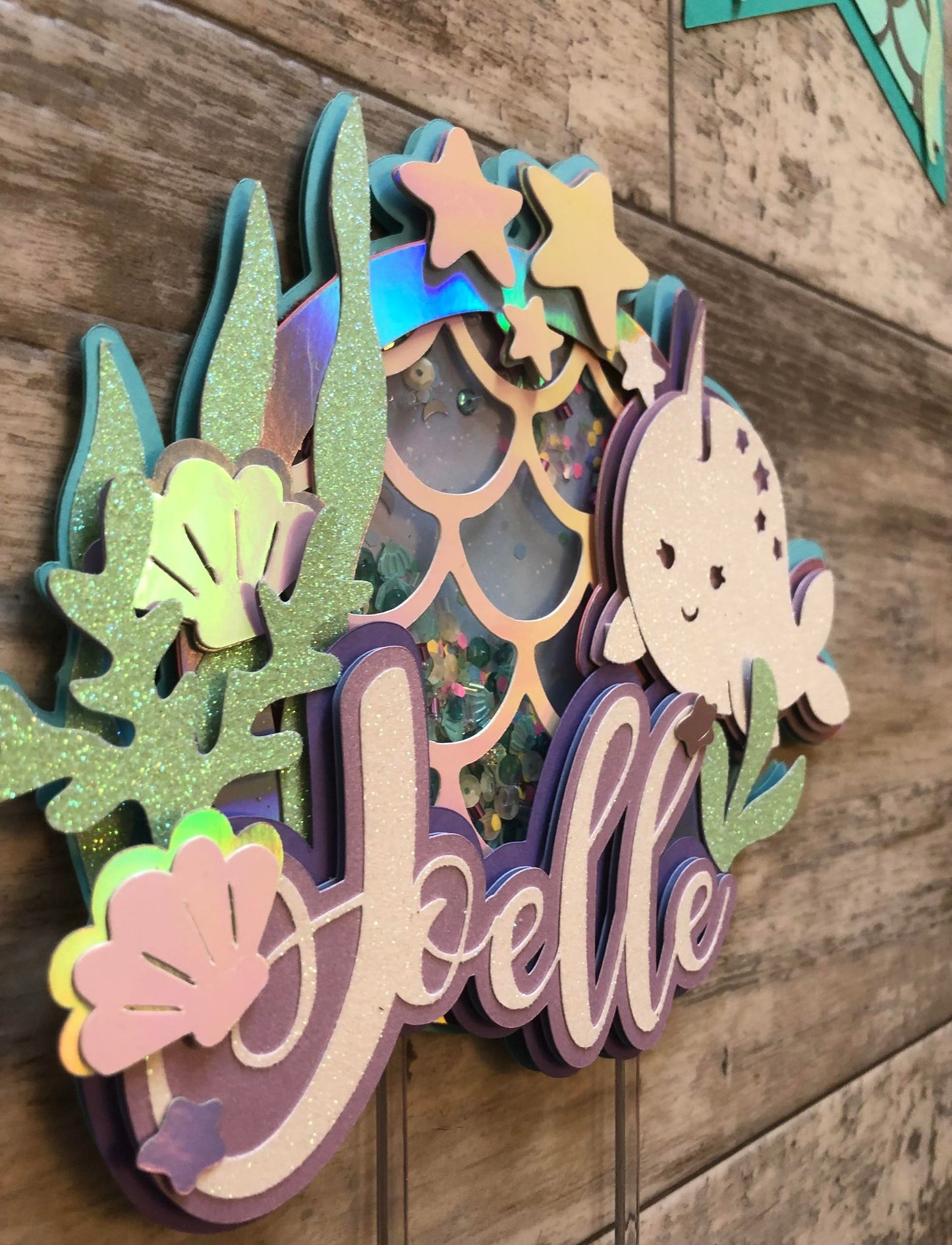 Narwhal Ocean Shaker Glitter Cake Topper