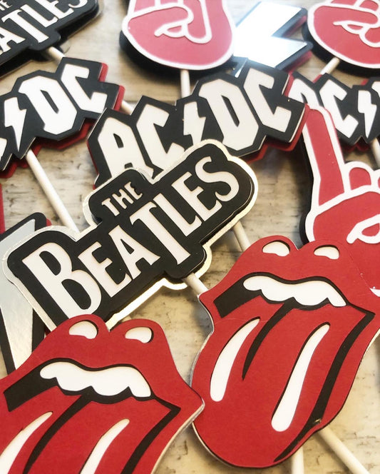 Rock n Roll 80s Bands Lightning Bolt Rock Hands Cupcake Toppers