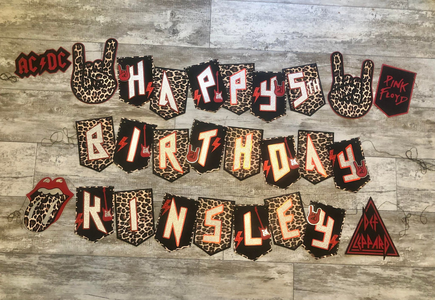 Rock N Rock Leopard Cheetah Print Rockstar 80s Rocker Theme Birthday Banner