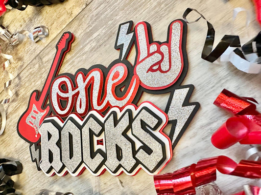 One Rocks Rock N Roll Theme Cake Topper