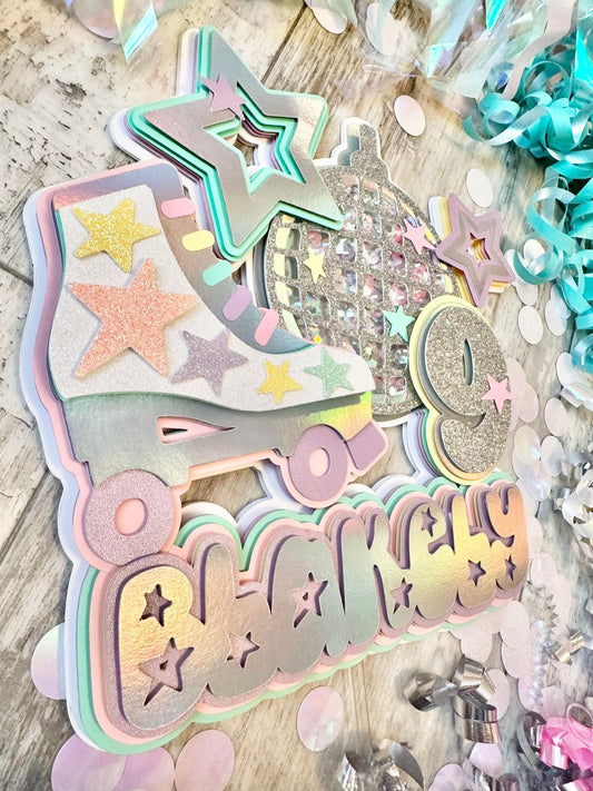 Rollerskate Roller Skate Pastel Retro Roller Disco 70s 80s Cake Topper