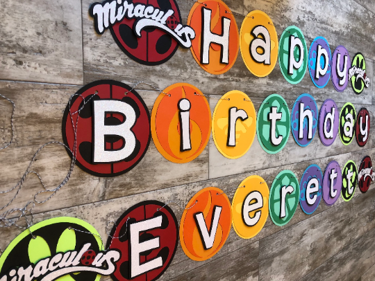 Superhero Miracle Lady Bug Fox Turtle Inspired Birthday Banner