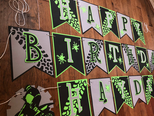 Dirt Bike Themed Dirtbike Green Black Birthday Banner