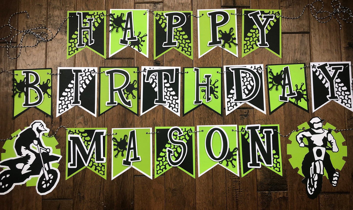 Dirt Bike Themed Dirtbike Green Black Birthday Banner