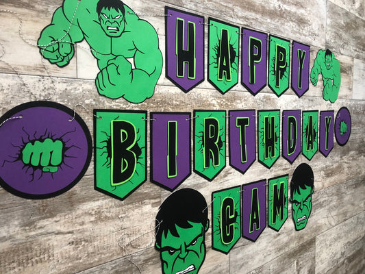 Angry Green Muscle Man Theme Birthday Party Banner
