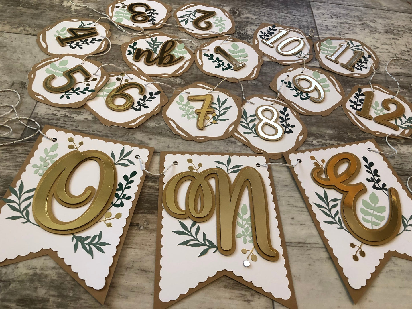 First Birthday Greenery Decoration Bundle, Boho Rustic Party Decoration, Woodland Greenery Theme Party Banners and Monthly Birthday Banner