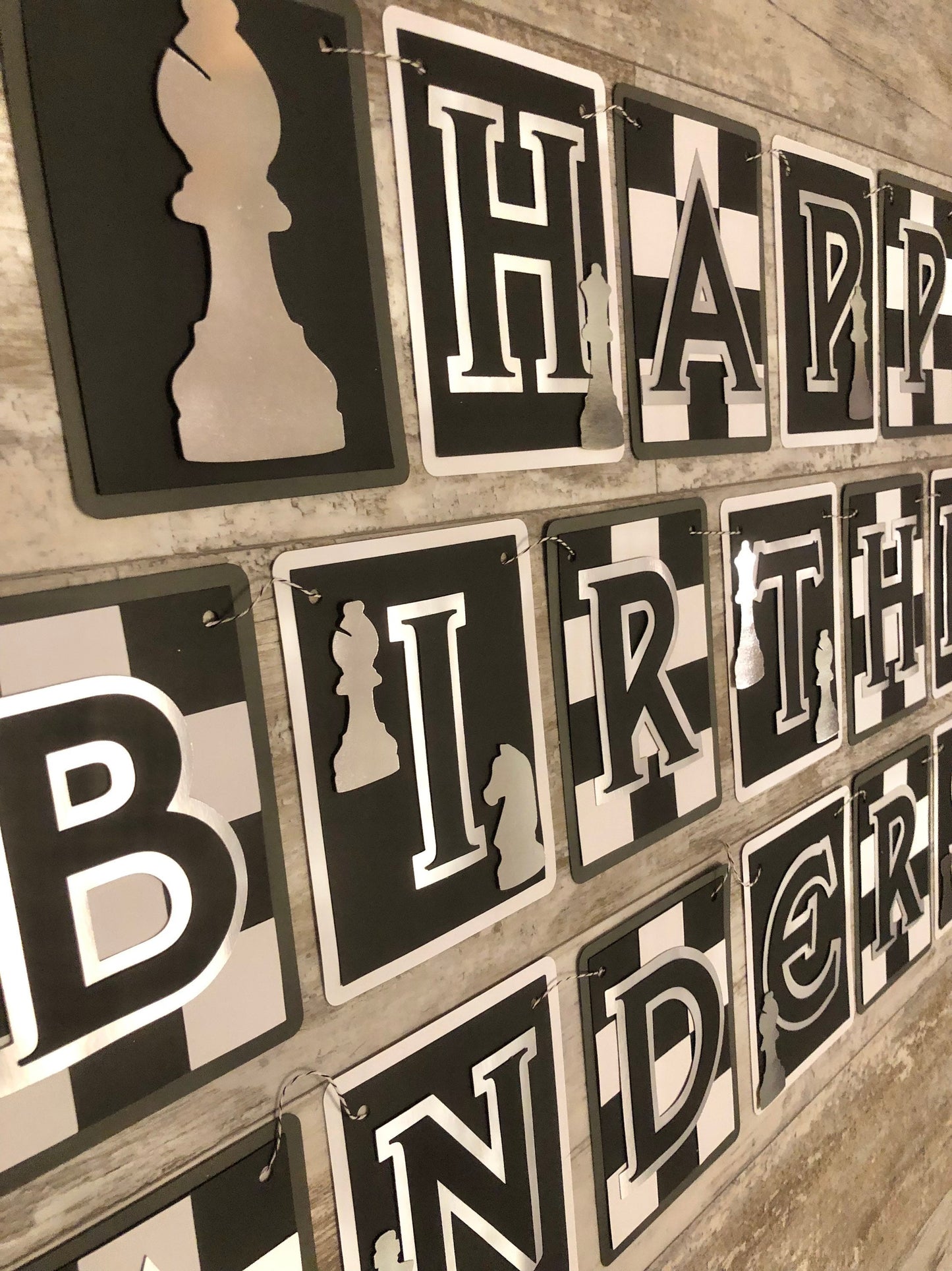 Chess Checkmate Theme Black White Silver Birthday Party Banner