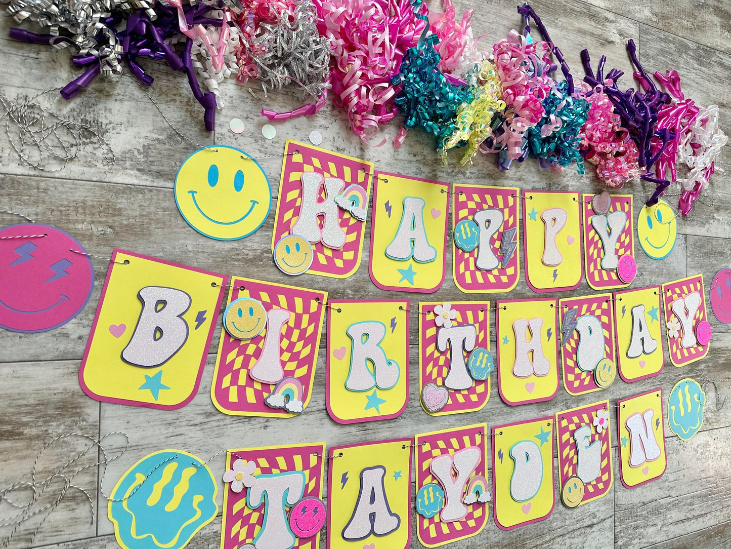 Teen Preppy Smile Aesthetic Checkered Groovy Party Happy Birthday Banner One Happy Girl Birthday Banner Girl Party Decoration