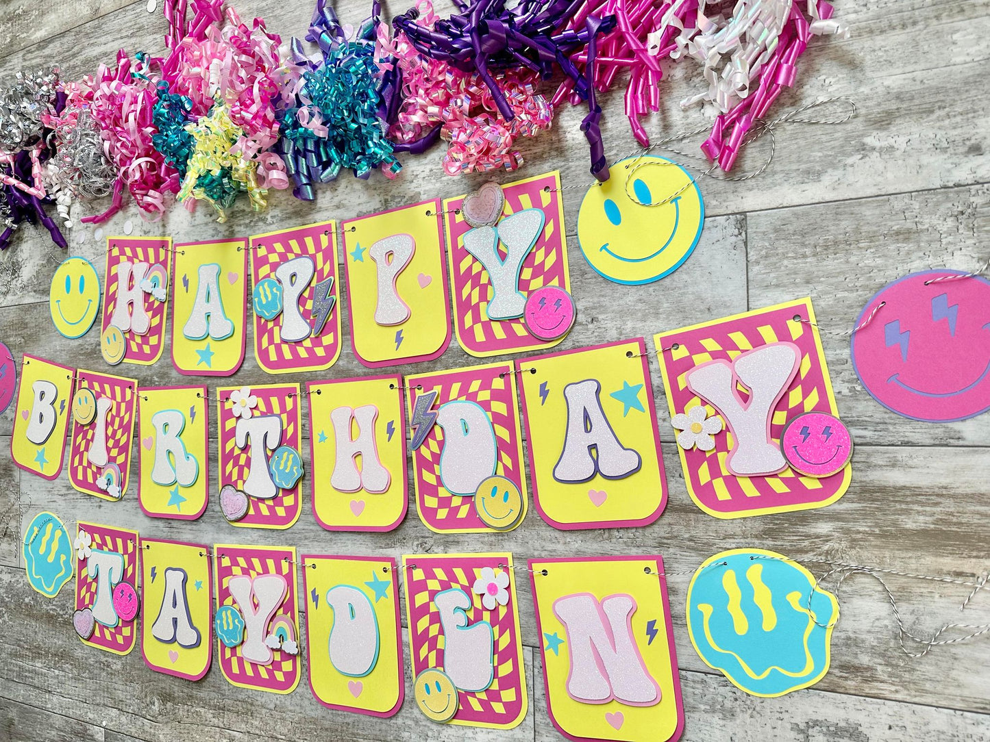 Teen Preppy Smile Aesthetic Checkered Groovy Party Happy Birthday Banner One Happy Girl Birthday Banner Girl Party Decoration