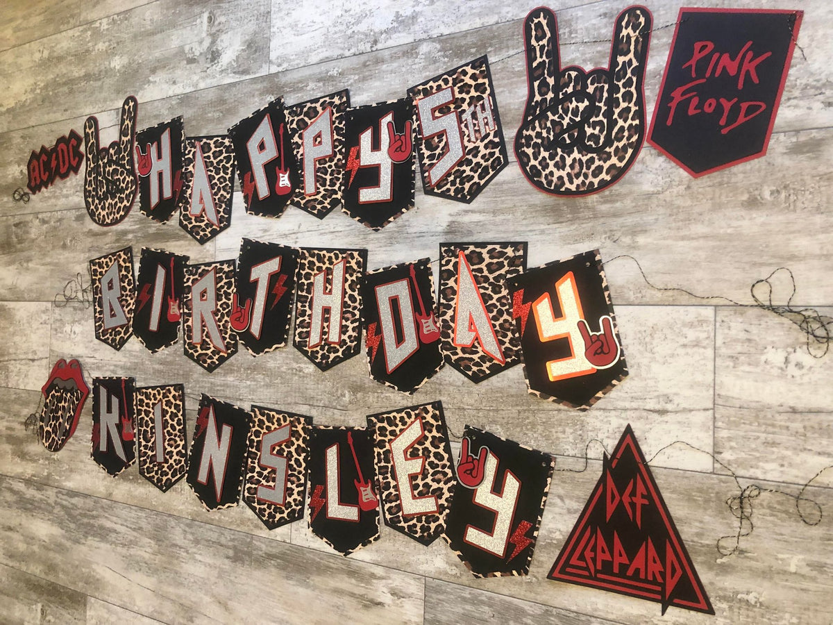 Lower Rocker Banner Rock N Rock Leopard Cheetah Print Rockstar 80s Rocker Theme Birthday B ...