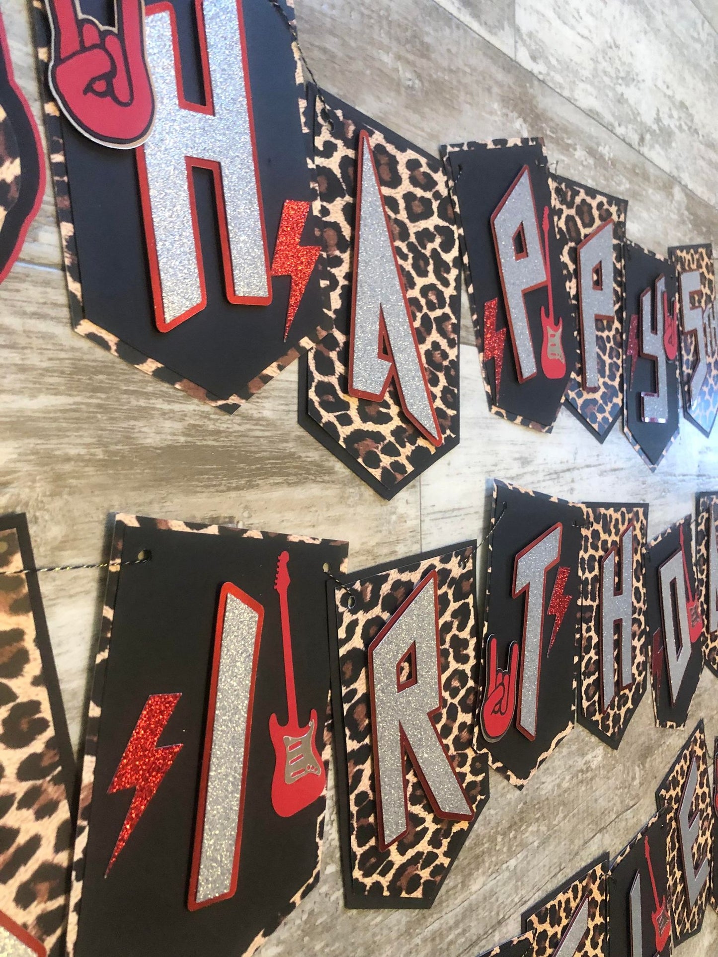 Rock N Rock Leopard Cheetah Print Rockstar 80s Rocker Theme Birthday Banner
