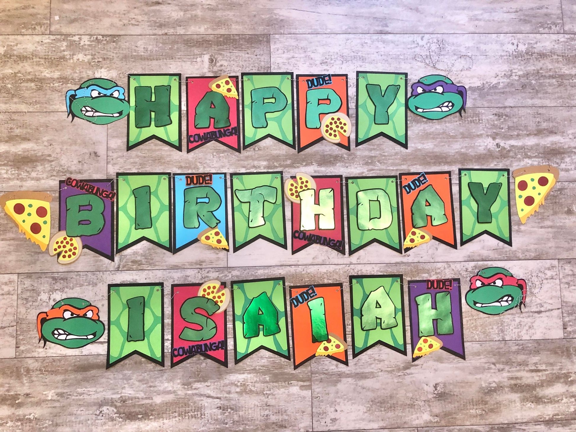 Karate Sewer Turtle Pizza Dude Birthday Banner – Beautiful Chaos Banners karate-sewer-turtle-pizza-dude-birthday-banner-beautiful-chaos-banners