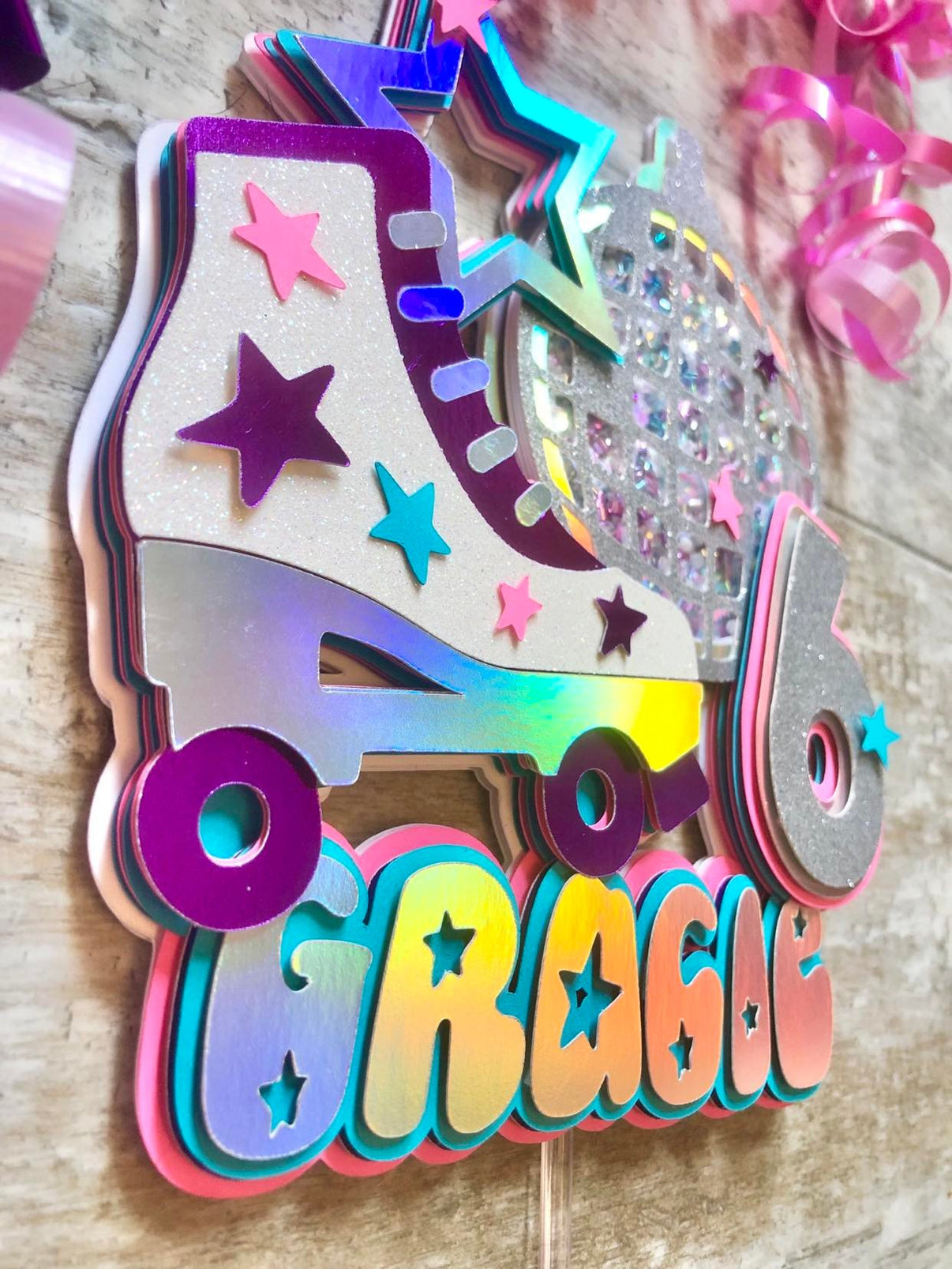 Rollerskate Roller Skate Disco Ball Star Birthday Glitter Shaker Cake