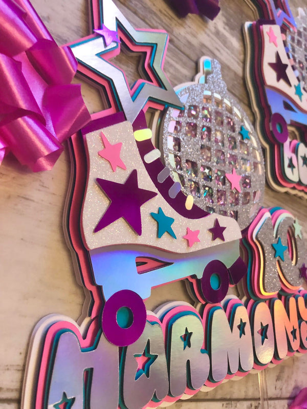 Rollerskate Roller Skate Disco Ball Star Birthday Glitter Shaker Cake