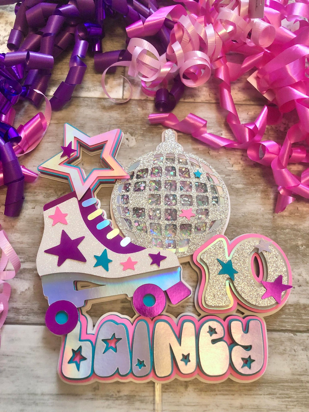 Rollerskate Roller Skate Disco Ball Star Birthday Glitter Shaker Cake