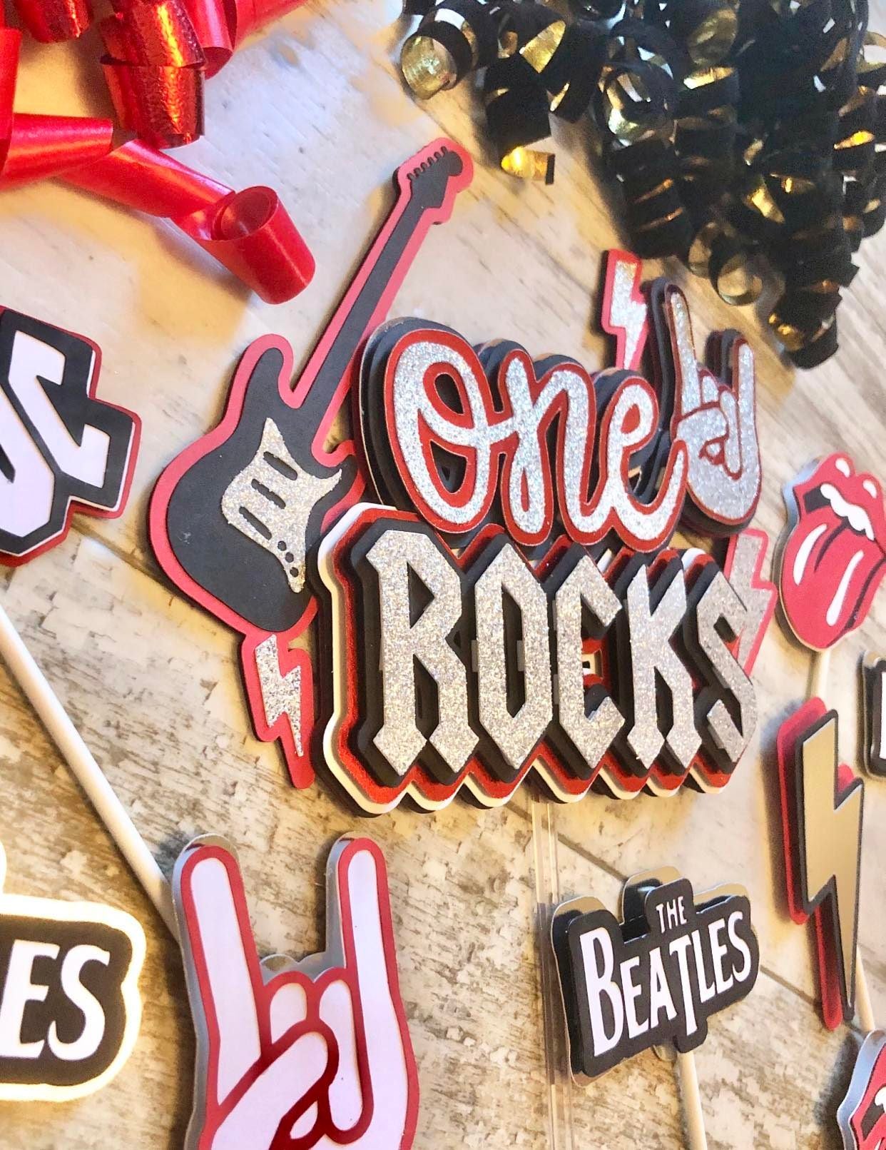 One Rocks Rock N Roll Theme Cake Topper