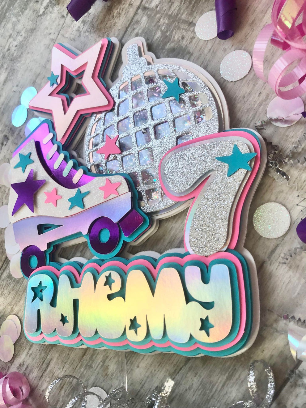 Rollerskate Roller Skate Disco Ball Star Birthday Glitter Shaker Cake