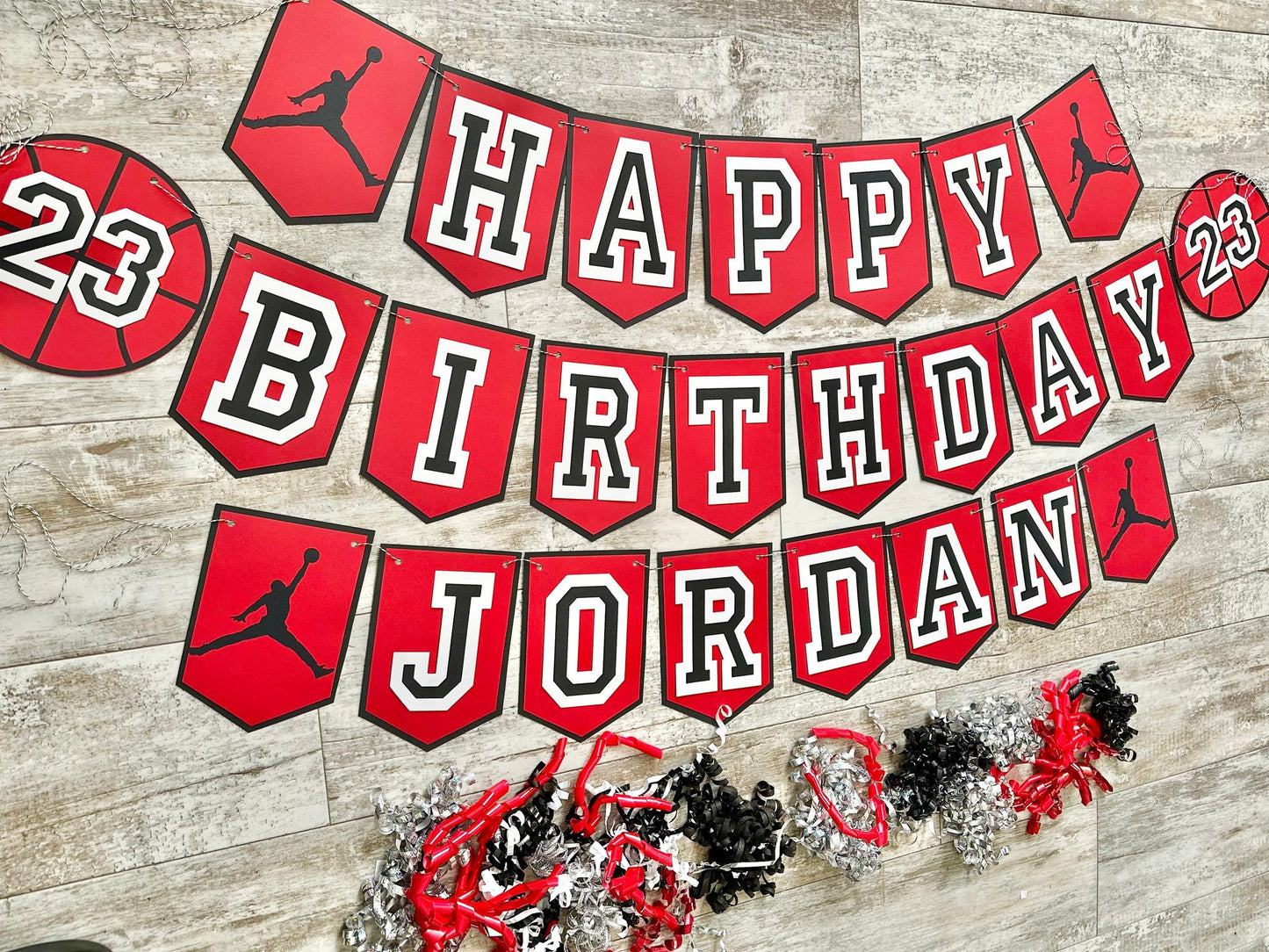 23 Red Black Basketball Birthday Party Banner