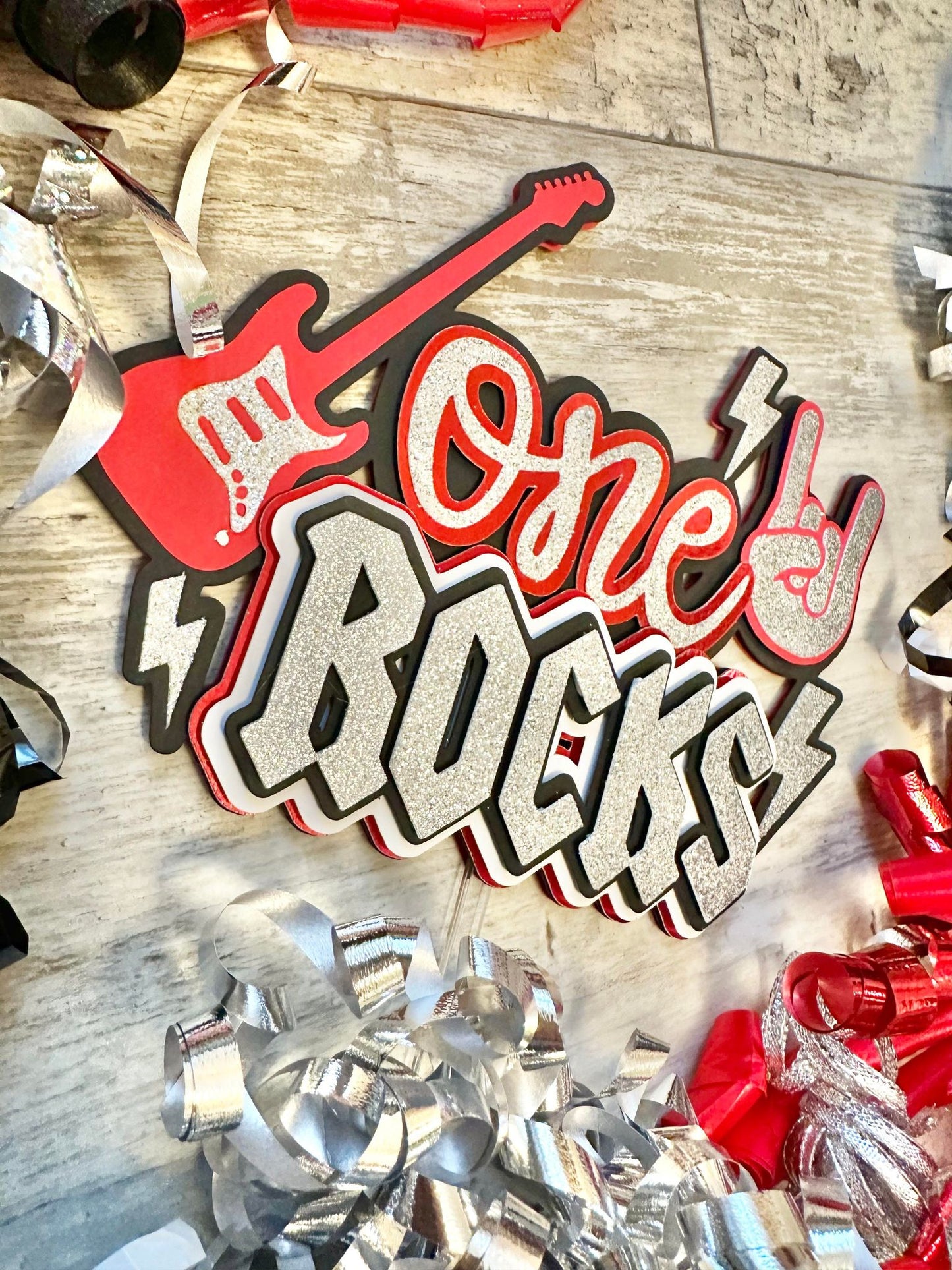 One Rocks Rock N Roll Theme Cake Topper