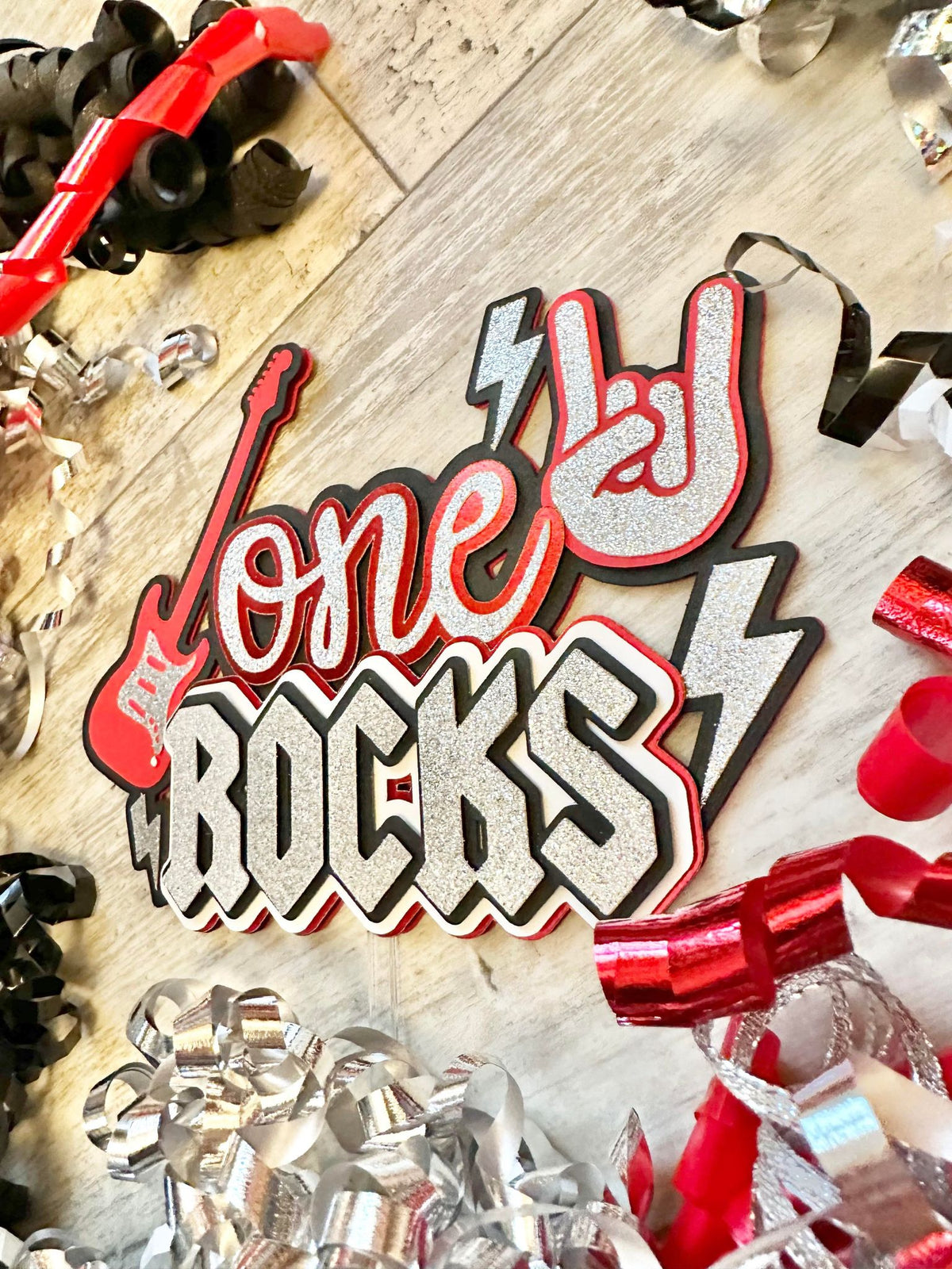 One Rocks Cakes One Rocks Rock N Roll Theme Cake Topper – Beautiful Chaos Banners