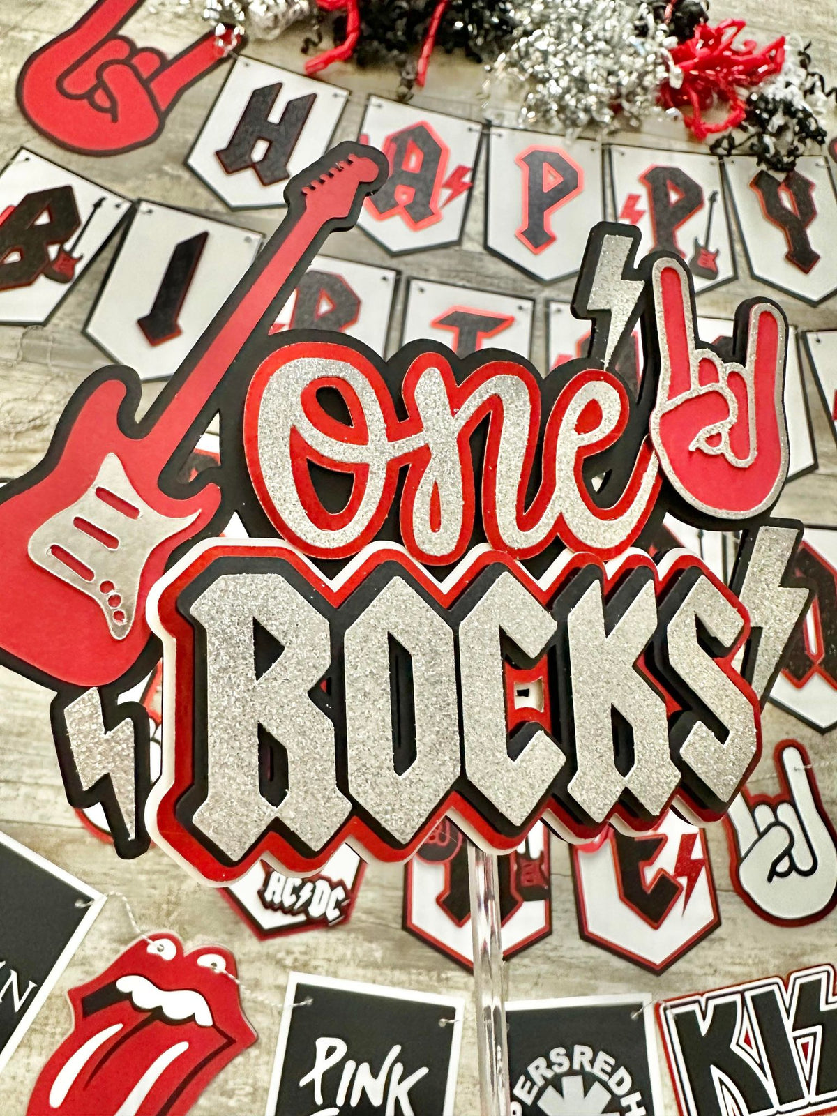 One Rocks Cakes One Rocks Rock N Roll Theme Cake Topper – Beautiful Chaos Banners