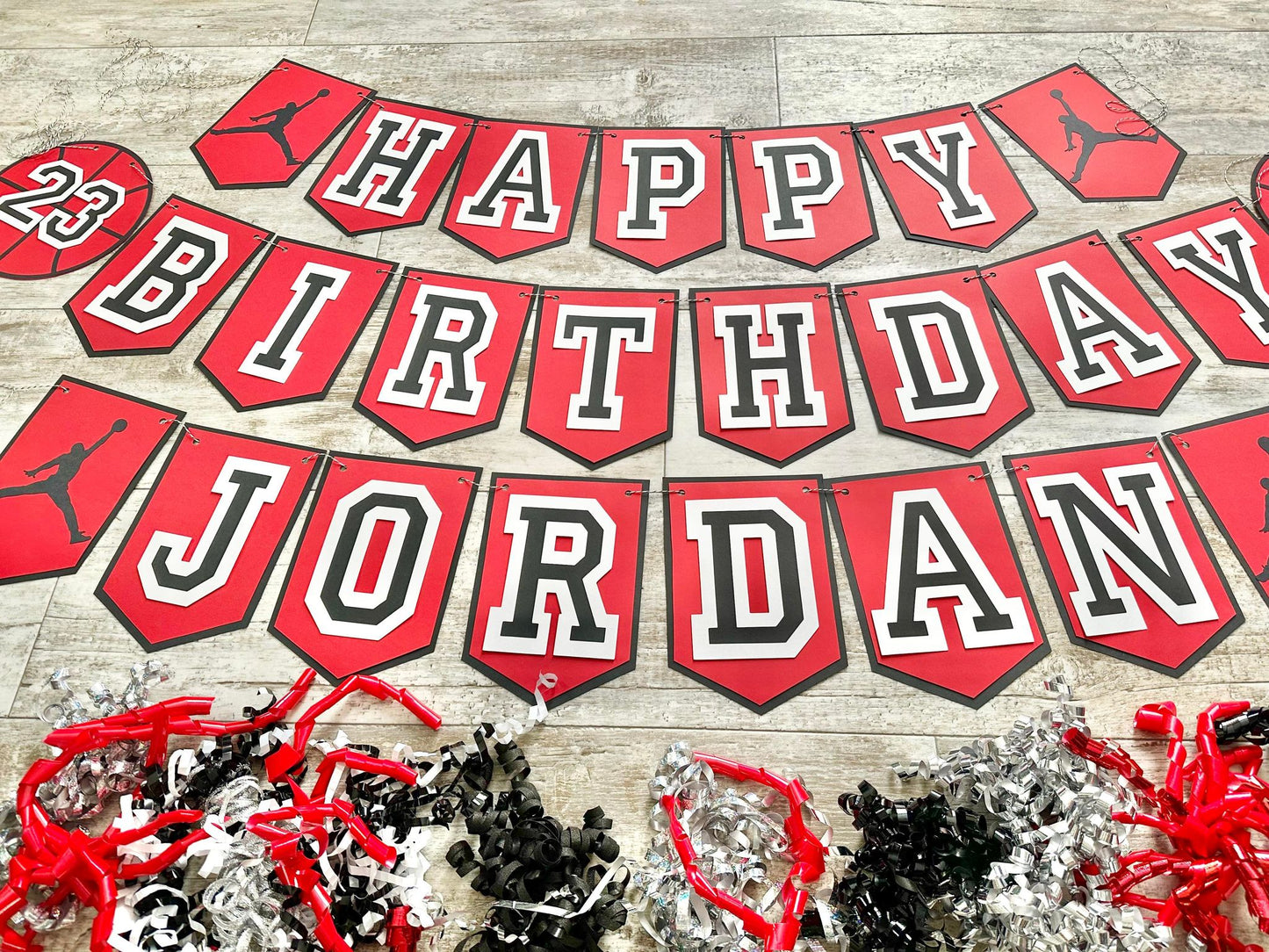 23 Red Black Basketball Birthday Party Banner