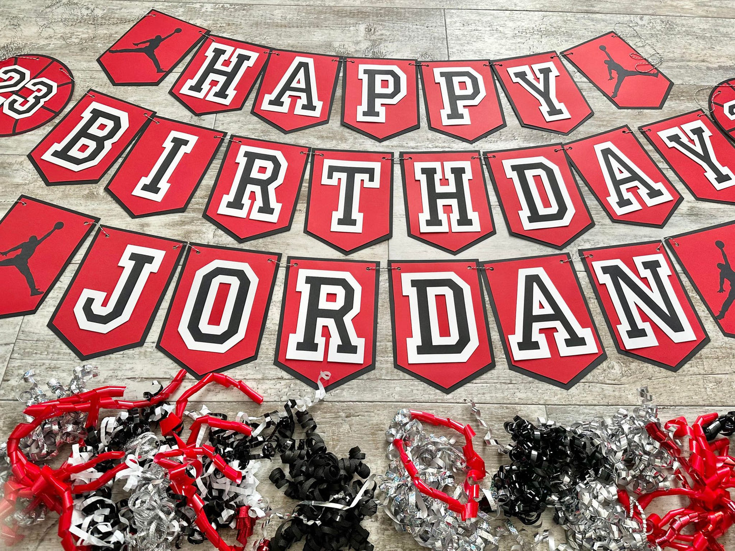 23 Red Black Basketball Birthday Party Banner