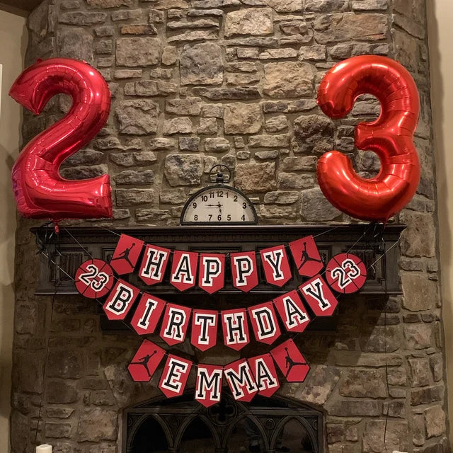 23 Red Black Basketball Birthday Party Banner