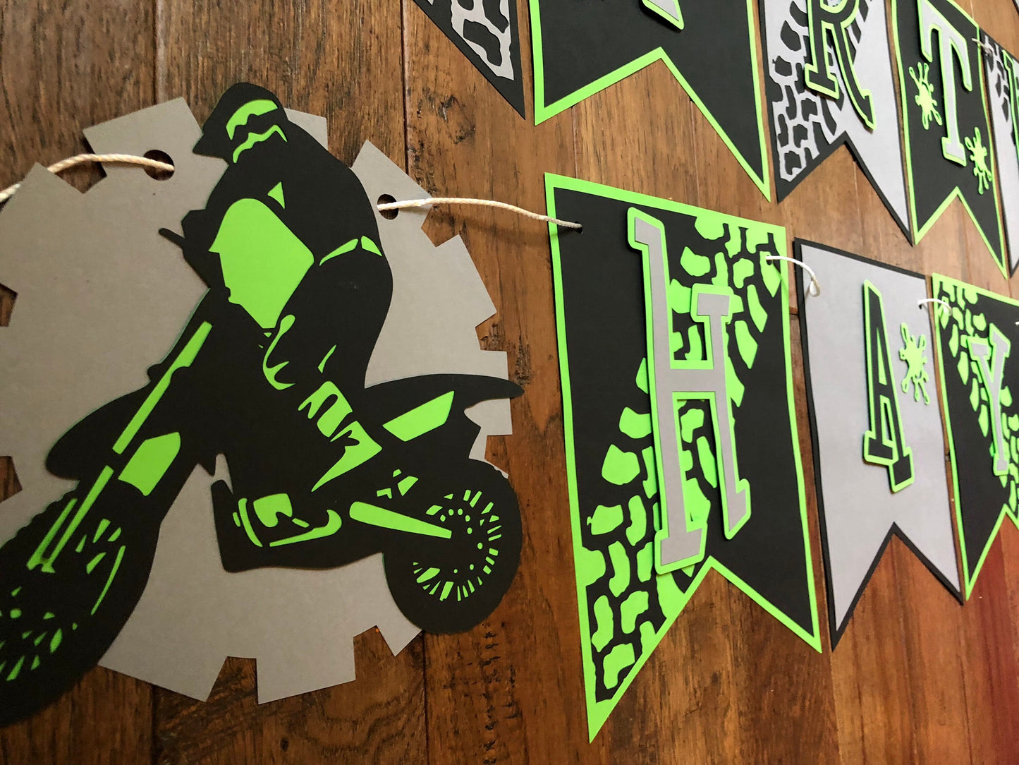 Dirt Bike Themed Dirtbike Green Black Birthday Banner