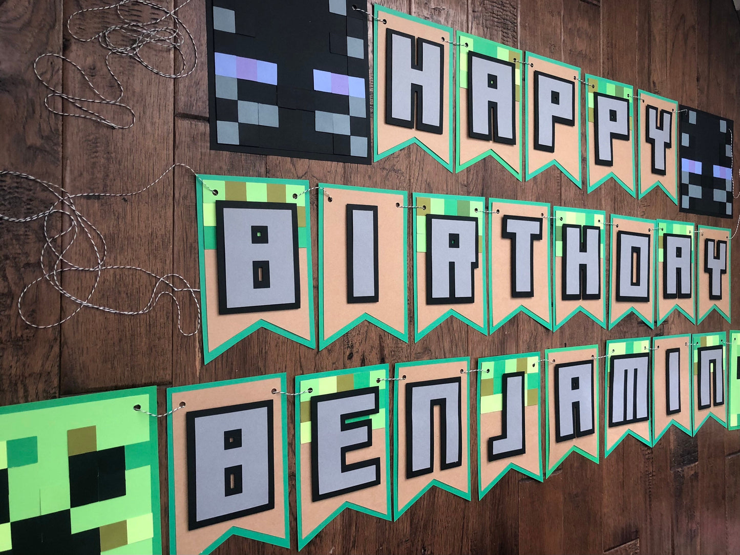 Pixel Party Mine Craft Inspired Creeper TNT Look A Like Birthday Banner