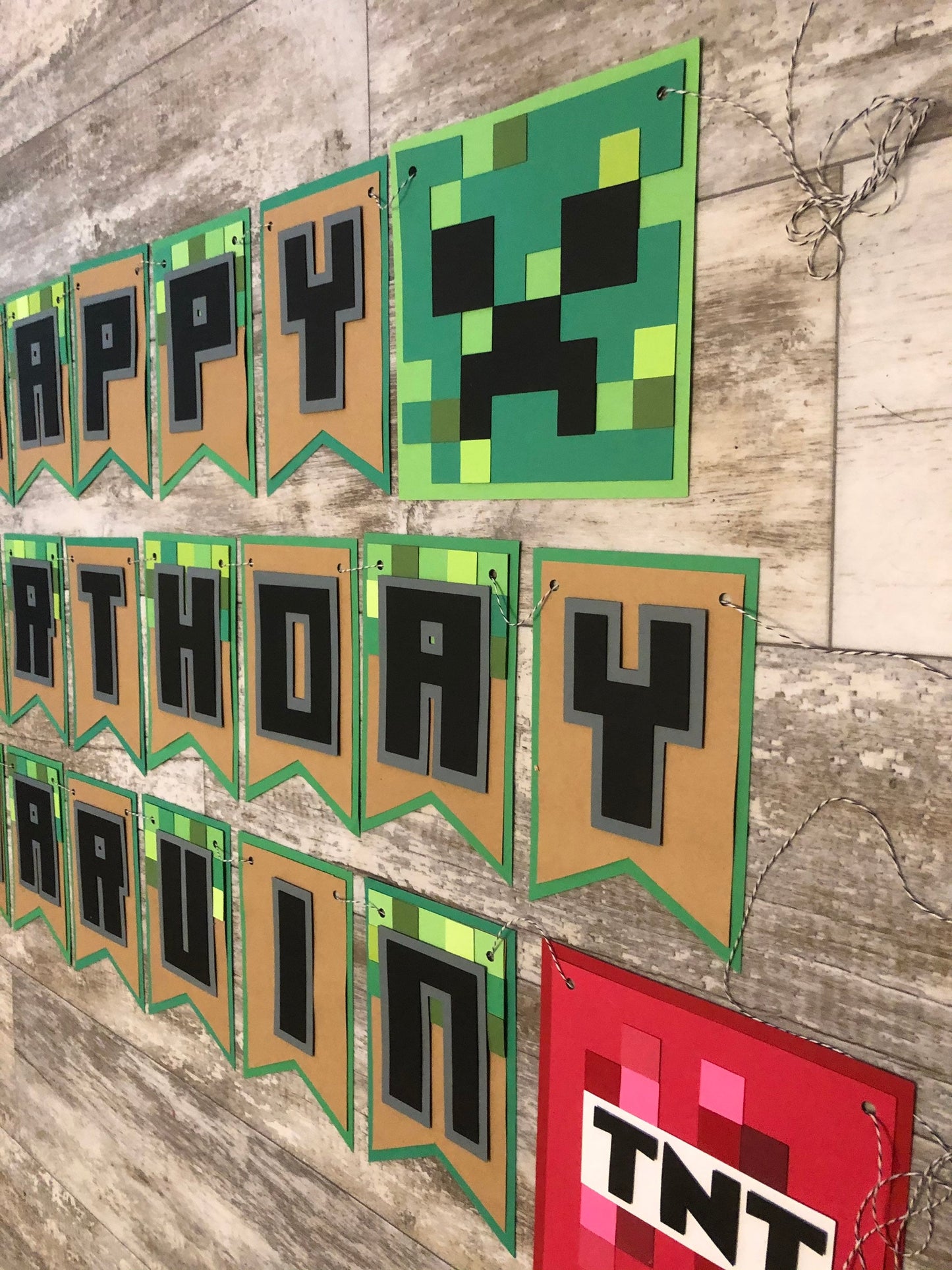 Pixel Party Mine Craft Inspired Creeper TNT Look A Like Birthday Banner