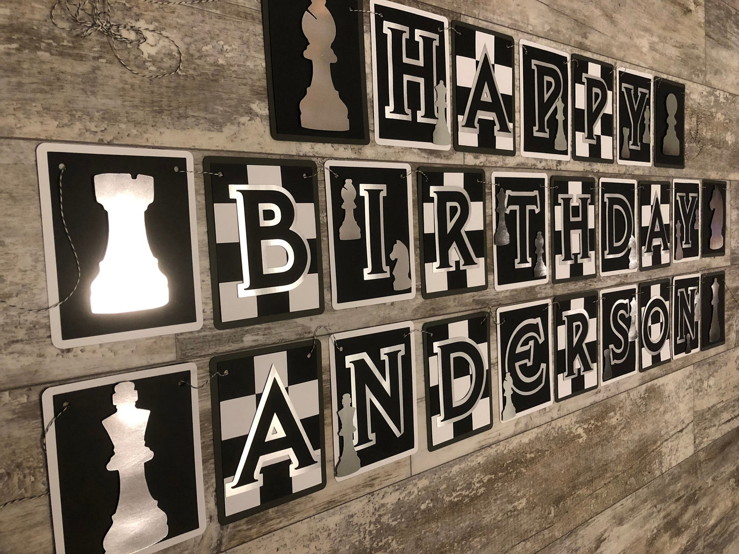 Chess Checkmate Theme Black White Silver Birthday Party Banner